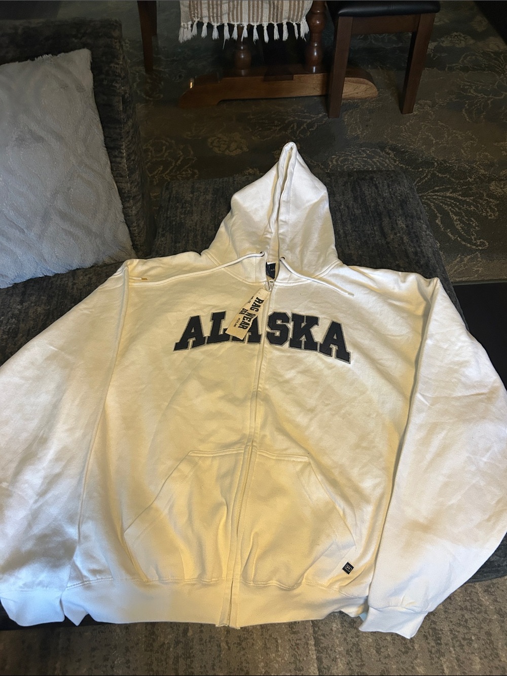 ALASKA White Zip-Up Hoodie - Men's Full-Zip Hooded Sweatshirt Rag Wear Brand.